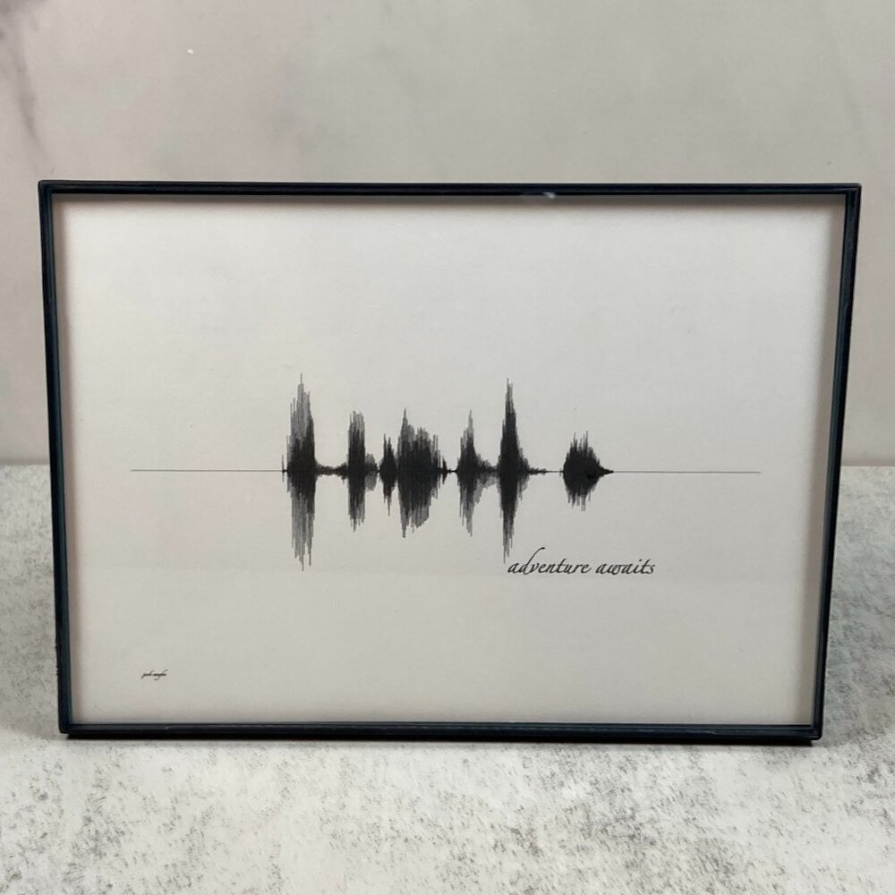 NEW Adventure Awaits Soundwave Framed Wall Art 5x7in Black White Minimalist